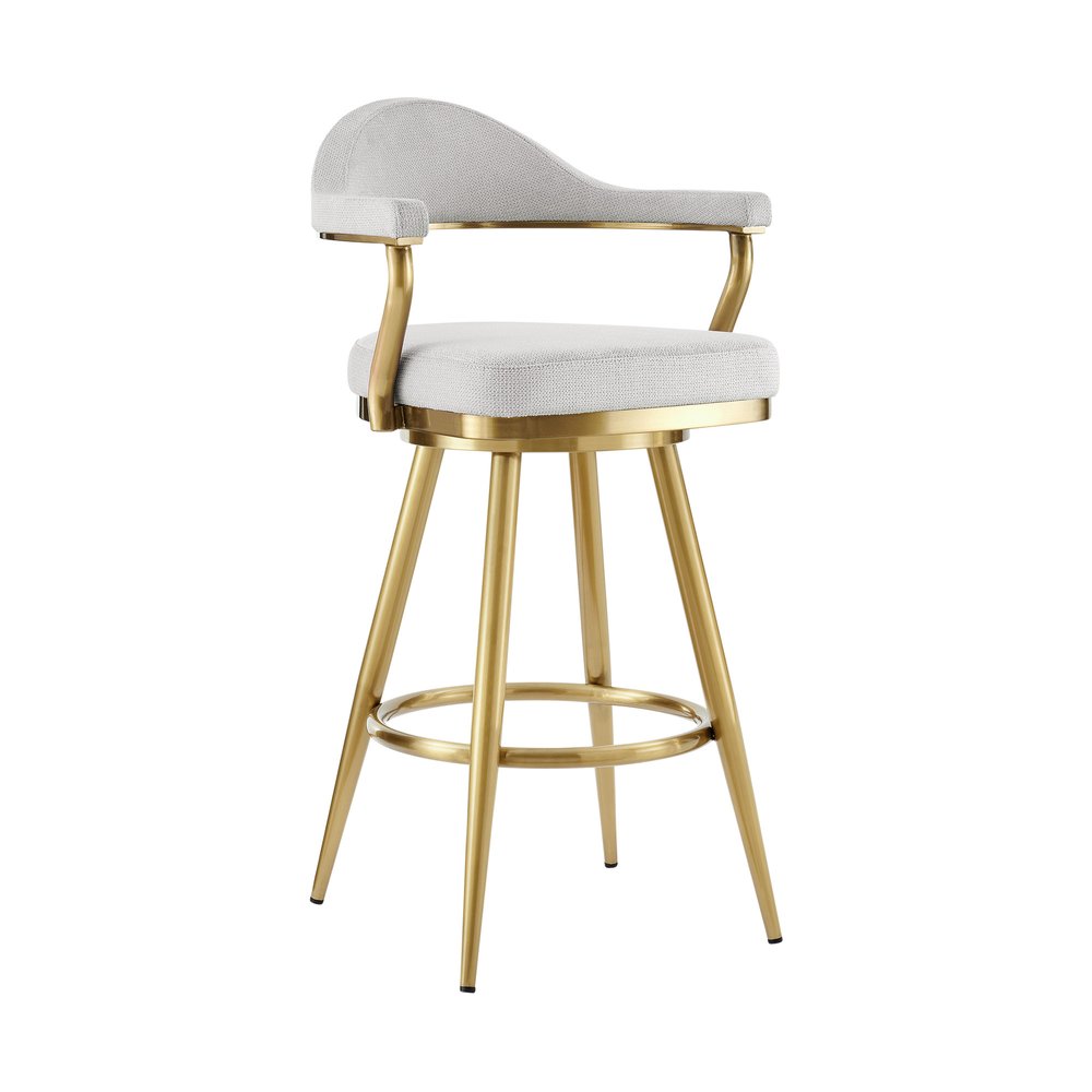 26" Silver And Gold Fabric And Steel Low Back Counter Height Swivel Bar Chair