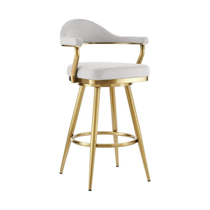 26" Silver and Gold Fabric and Stainless Steel Counter Height Swivel Bar Chair