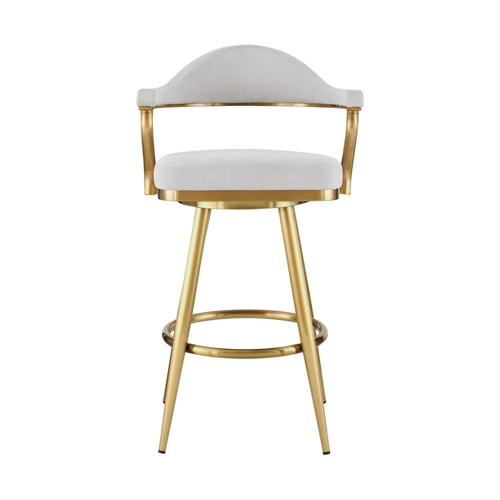 26" Silver And Gold Fabric And Steel Low Back Counter Height Swivel Bar Chair