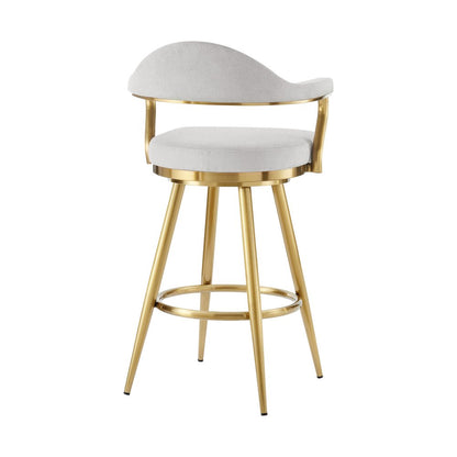 26" Silver and Gold Fabric and Stainless Steel Counter Height Swivel Bar Chair
