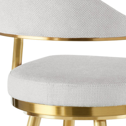 26" Silver And Gold Fabric And Steel Low Back Counter Height Swivel Bar Chair
