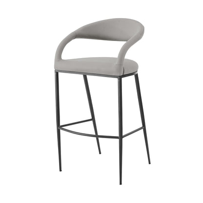26" Light Gray And Black Faux Leather And Iron Low Back Counter Height Bar Chair