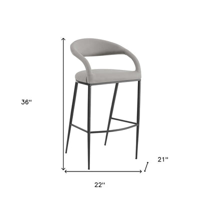 26" Light Gray And Black Faux Leather And Iron Low Back Counter Height Bar Chair