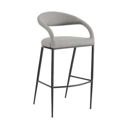 26" Light Gray And Black Faux Leather And Iron Low Back Counter Height Bar Chair