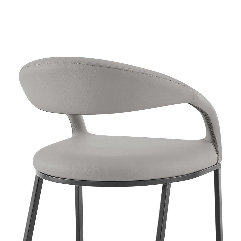 26" Light Gray And Black Faux Leather And Iron Low Back Counter Height Bar Chair