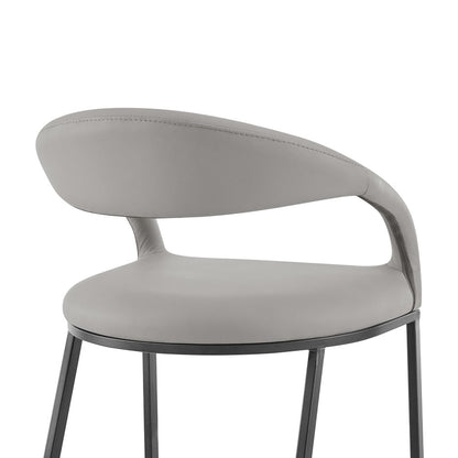 26" Light Gray And Black Faux Leather And Iron Low Back Counter Height Bar Chair