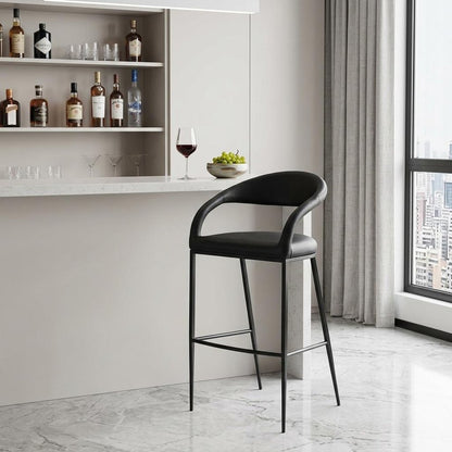 30" Black Faux Leather and Iron Low Back Bar Height Bar Chair