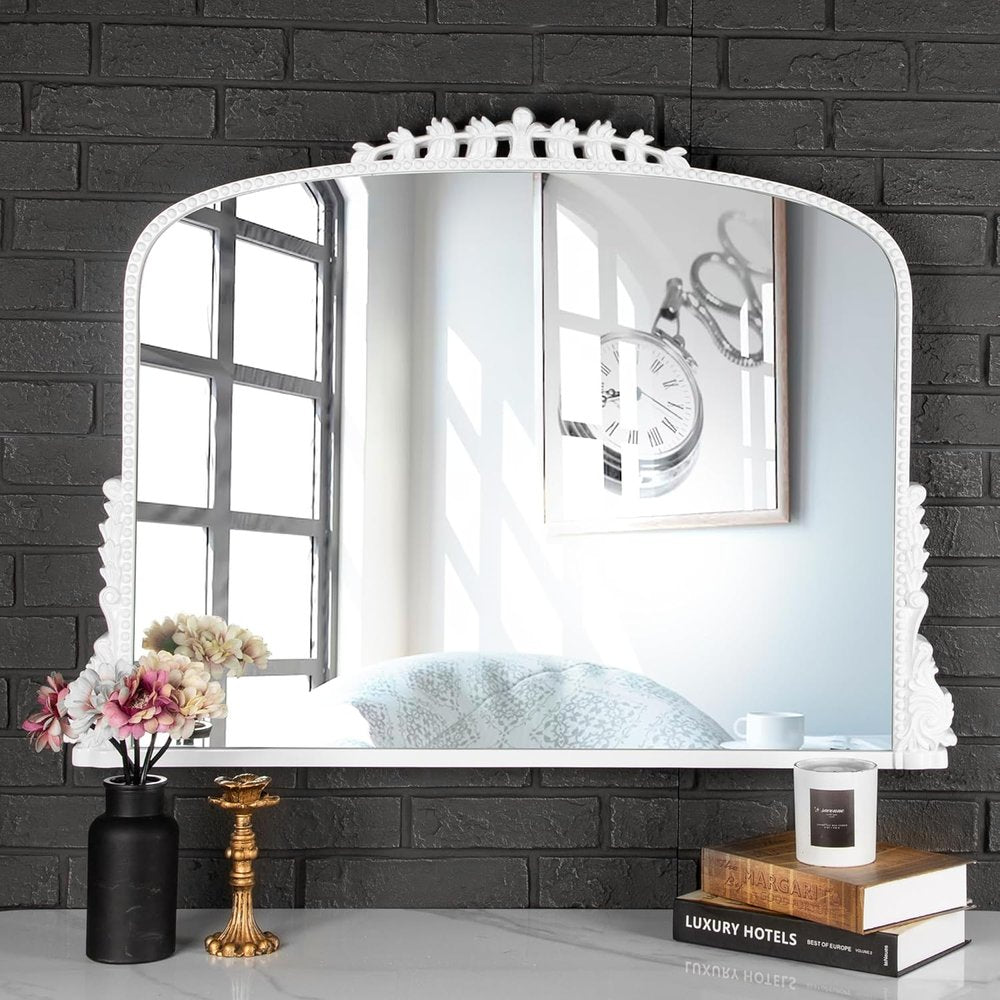 35" White Arch Framed Accent Mirror