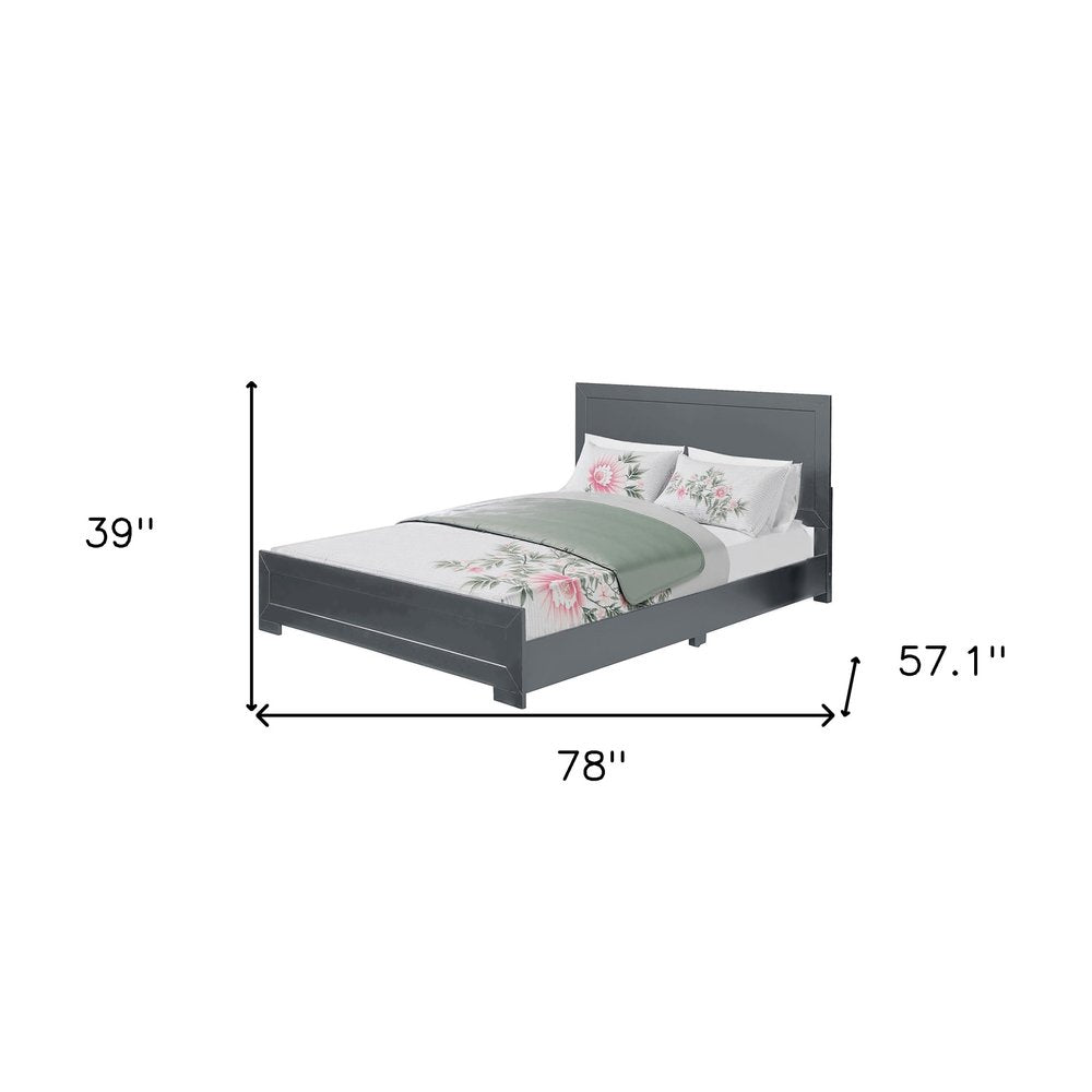 Gray Inlaid Panels Wood Full Bed Frame