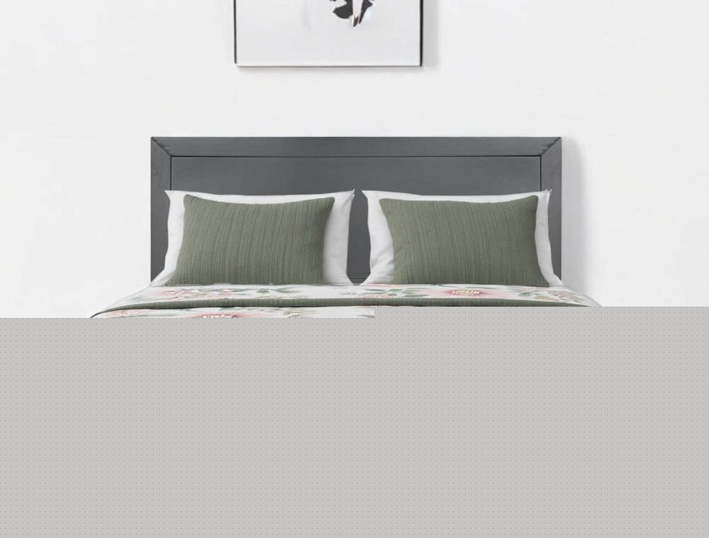 Gray Inlaid Panels Wood Queen Bed Frame