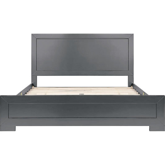 Gray Inlaid Panels Wood Queen Bed Frame