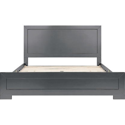 Gray Inlaid Panels Wood Queen Bed Frame