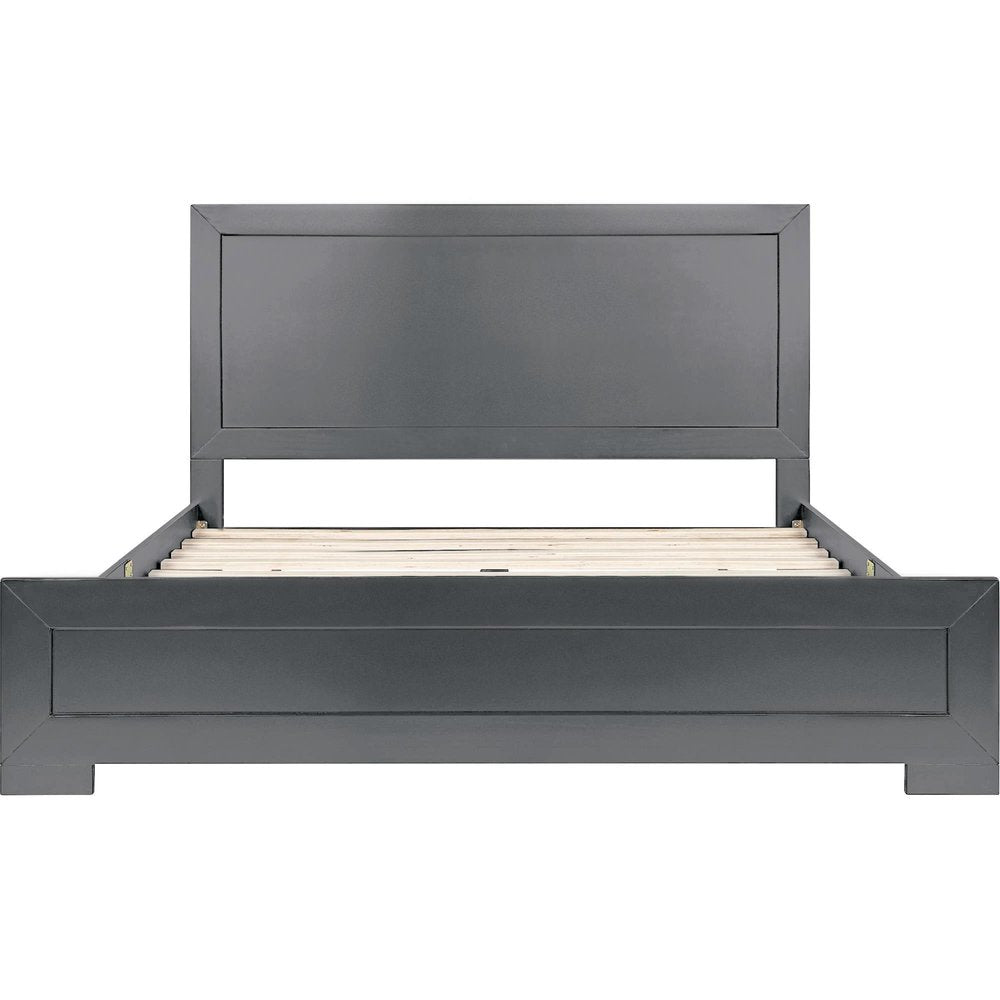 Gray Inlaid Panels Wood Queen Bed Frame