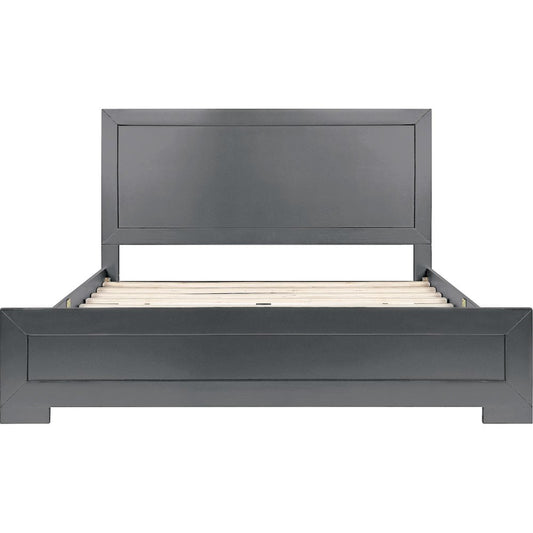 Gray Inlaid Panels Wood Queen Bed Frame