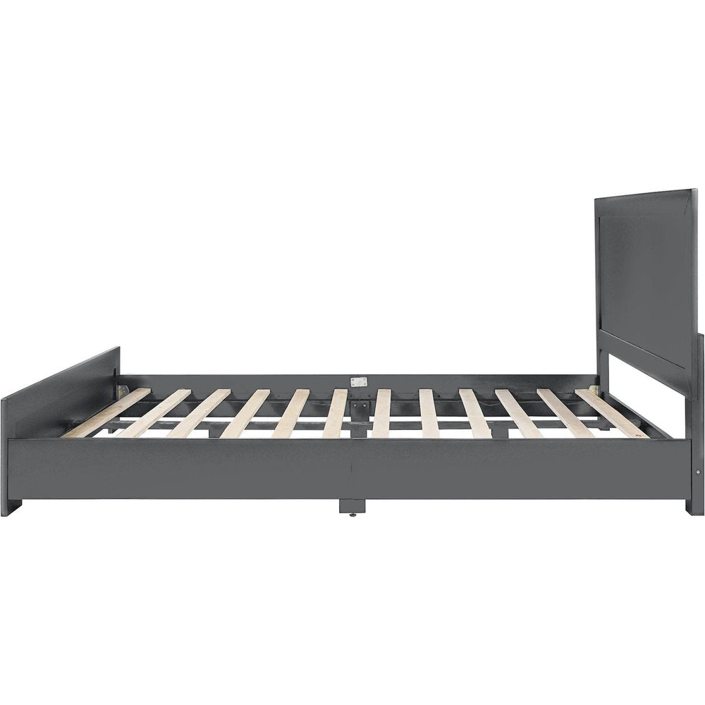 Gray Inlaid Panels Wood Queen Bed Frame