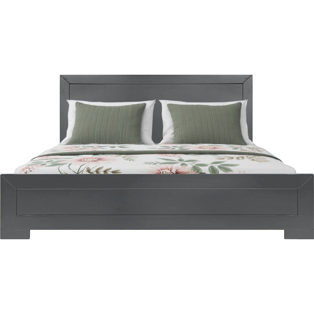 Gray Inlaid Panels Wood King Bed Frame