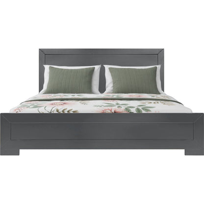Gray Inlaid Panels Wood King Bed Frame
