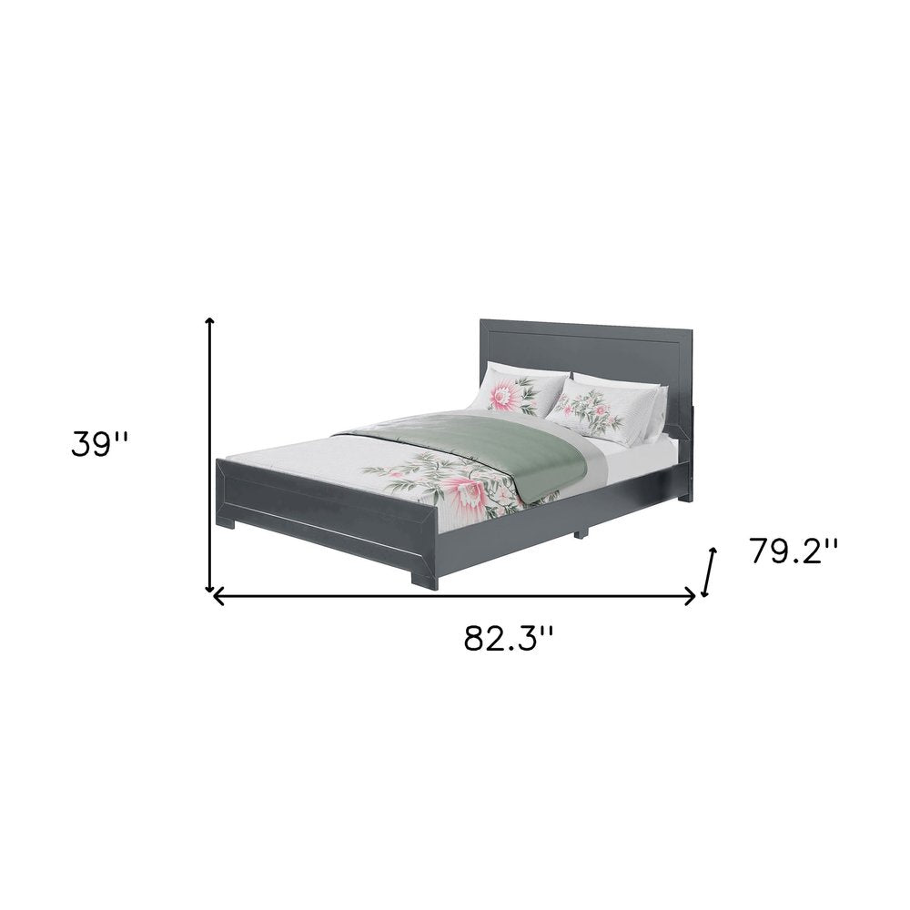 Gray Inlaid Panels Wood King Bed Frame
