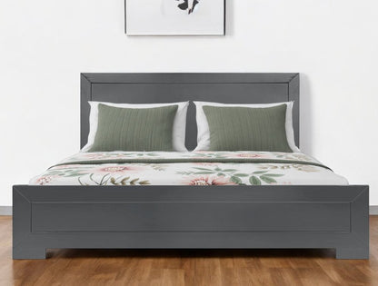Gray Inlaid Panels Wood King Bed Frame