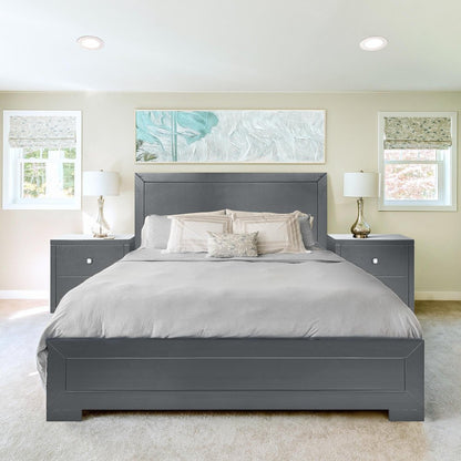 Gray Inlaid Panels Wood King Bed Frame
