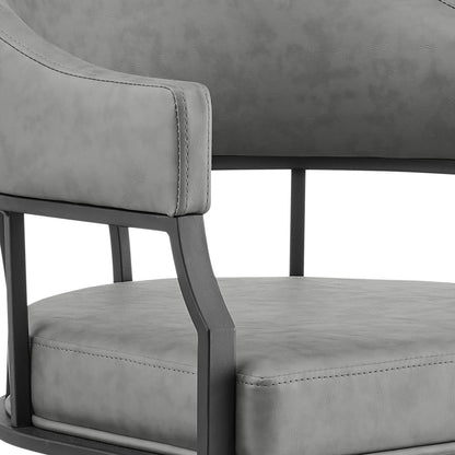 Gray And Black Upholstered Faux Leather Open Back Dining Arm Chair With Wheels