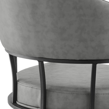 Gray And Black Upholstered Faux Leather Open Back Dining Arm Chair With Wheels