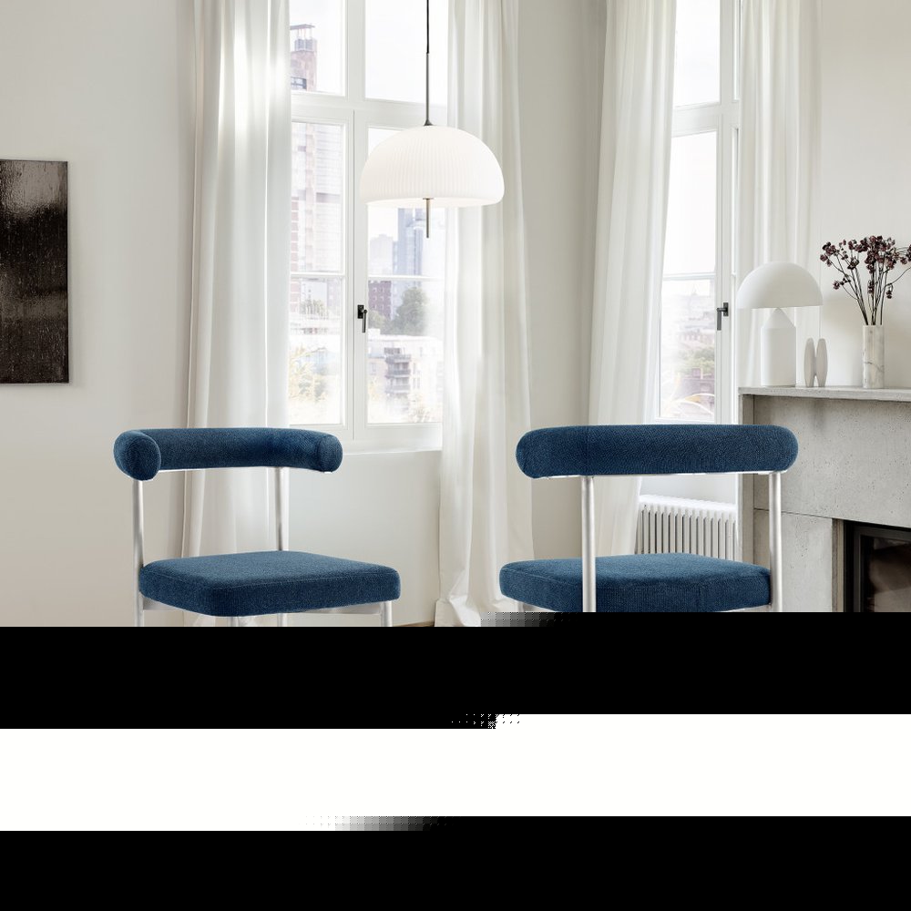 Set of Two Blue And Silver Upholstered Polyester Open Back Dining Side Chairs