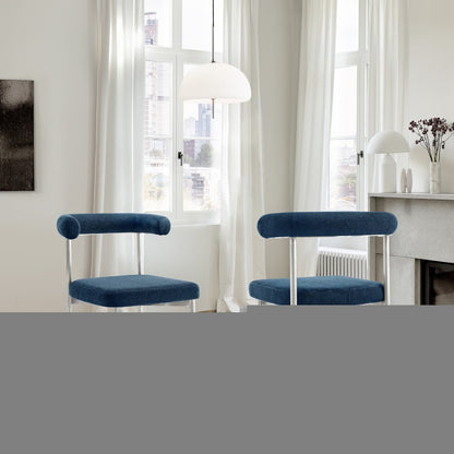 Set of Two Blue And Silver Upholstered Polyester Open Back Dining Side Chairs