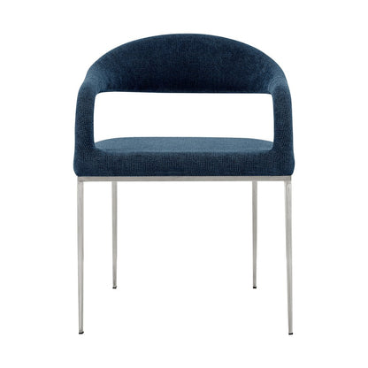 Set of Two Blue And Silver Upholstered Polyester Open Back Dining Arm Chairs