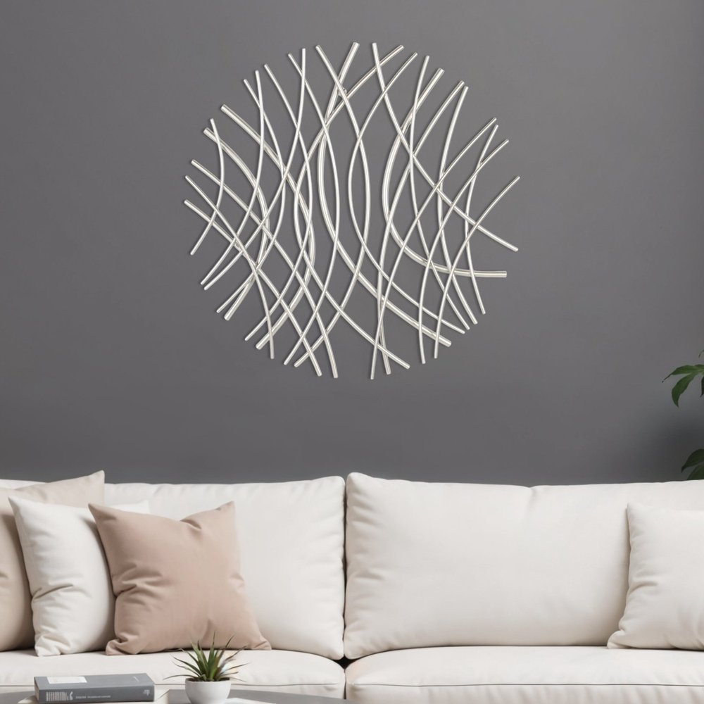 24" X 24" Silver Metal Circle Abstract Hanging Dimensional Sculpture