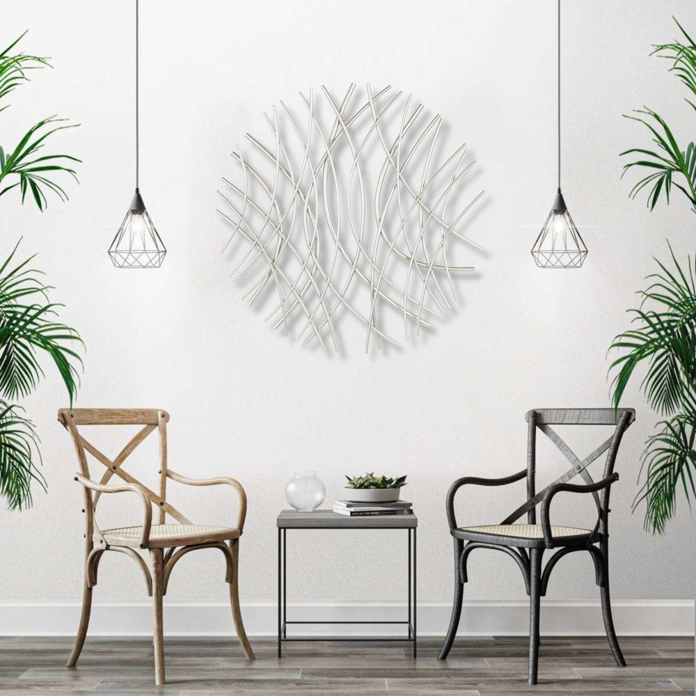 24" X 24" Silver Metal Circle Abstract Hanging Dimensional Sculpture
