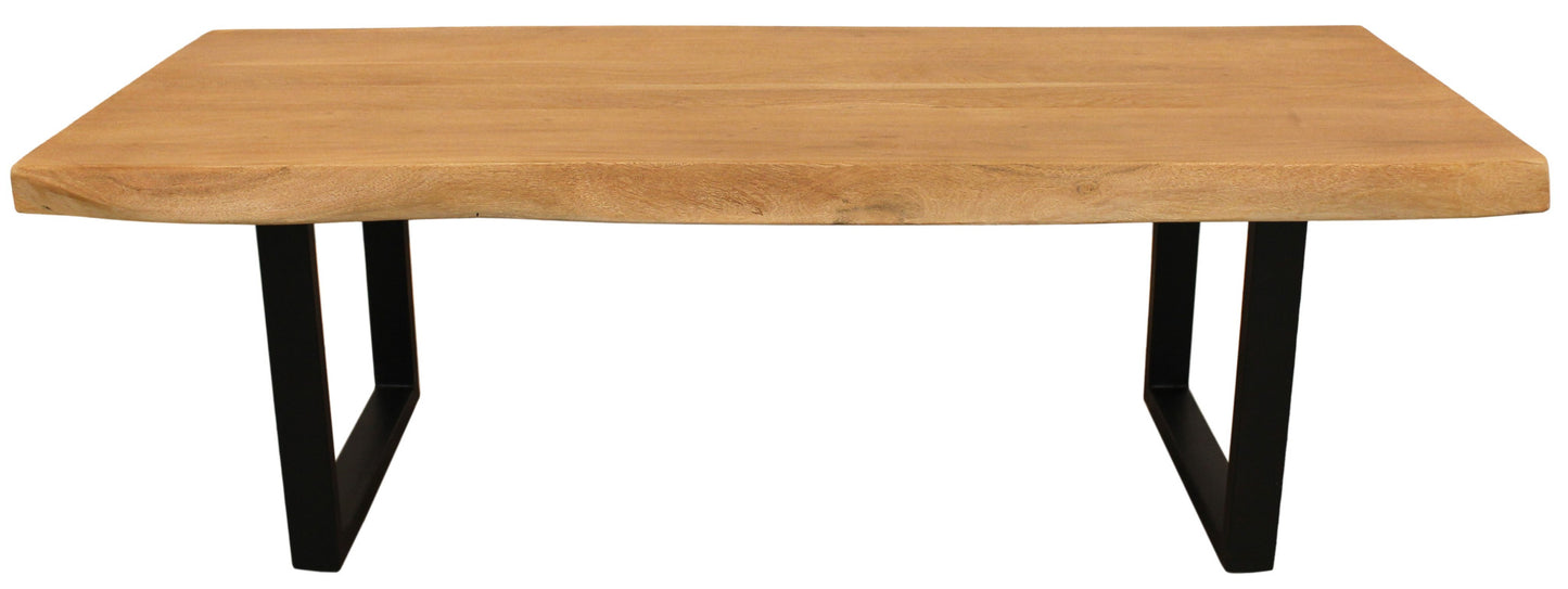 59" Natural And Black Solid Wood And Iron Live Edge Coffee Table