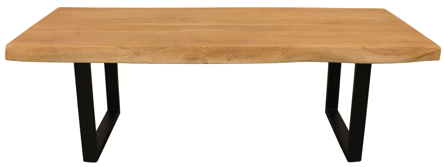 59" Natural And Black Solid Wood And Iron Live Edge Coffee Table