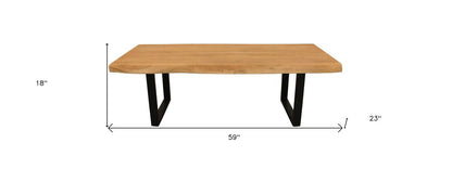 59" Natural And Black Solid Wood And Iron Live Edge Coffee Table