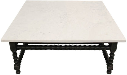 48" White And Black Genuine Marble And Solid Wood Square Coffee Table