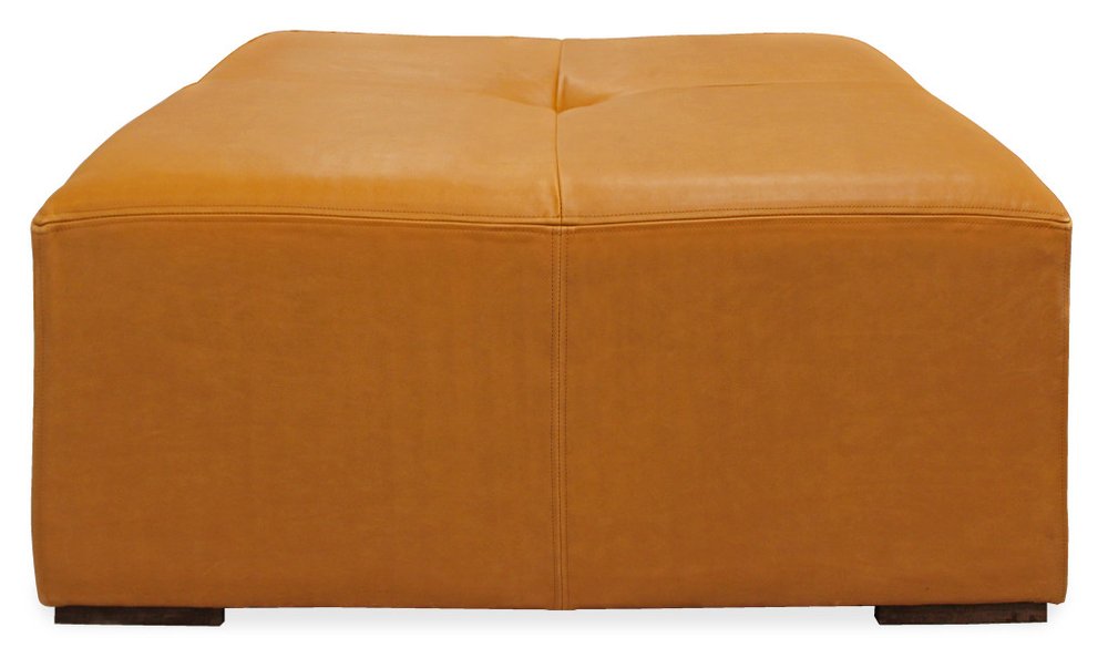 36" Orange Genuine Leather And Solid Wood Square Cocktail Table