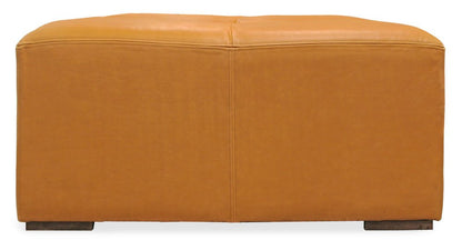 36" Orange Genuine Leather And Solid Wood Square Cocktail Table