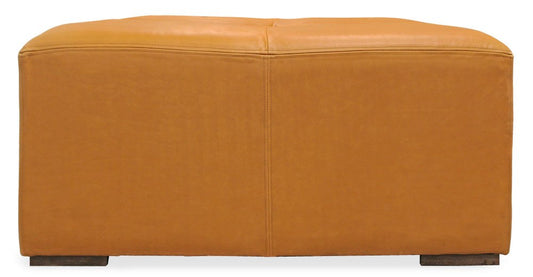 36" Orange Genuine Leather And Solid Wood Square Cocktail Table