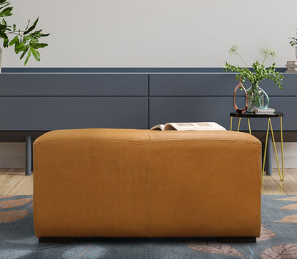 36" Orange Genuine Leather And Solid Wood Square Cocktail Table