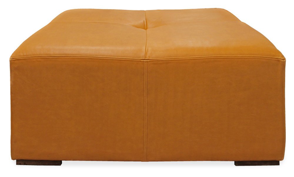 36" Orange Genuine Leather And Solid Wood Square Cocktail Table