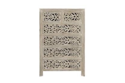 35" Gray Carved Floral Solid Wood Six Drawer Dresser