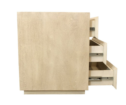 24" Natural Solid Wood Ribbed Texture Three Drawer Nightstand