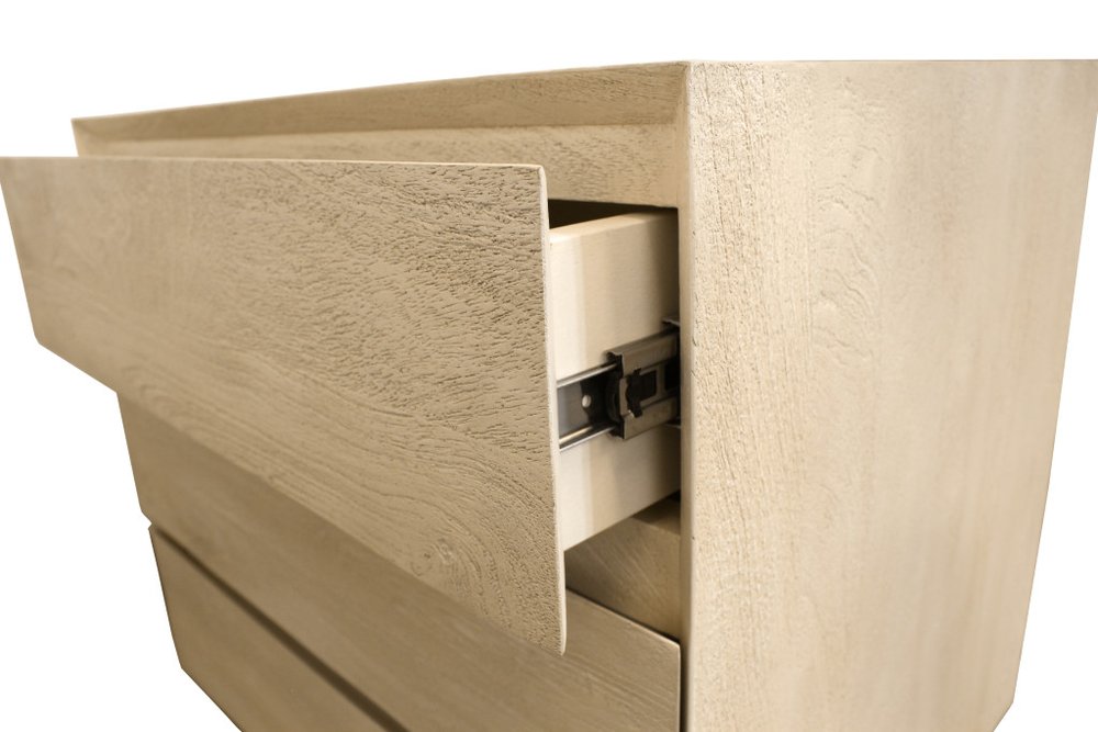 24" Natural Solid Wood Ribbed Texture Three Drawer Nightstand