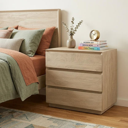 24" Natural Solid Wood Three Drawer Nightstand