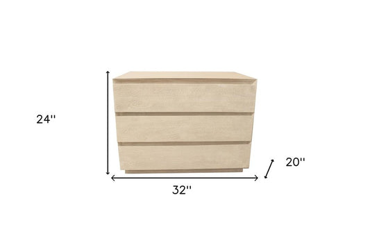 24" Natural Solid Wood Three Drawer Nightstand