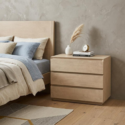 24" Natural Solid Wood Three Drawer Nightstand