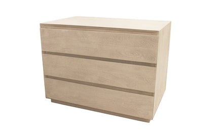 24" Natural Solid Wood Ribbed Texture Three Drawer Nightstand