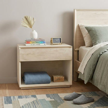 24" Natural Solid Wood One Drawer Nightstand
