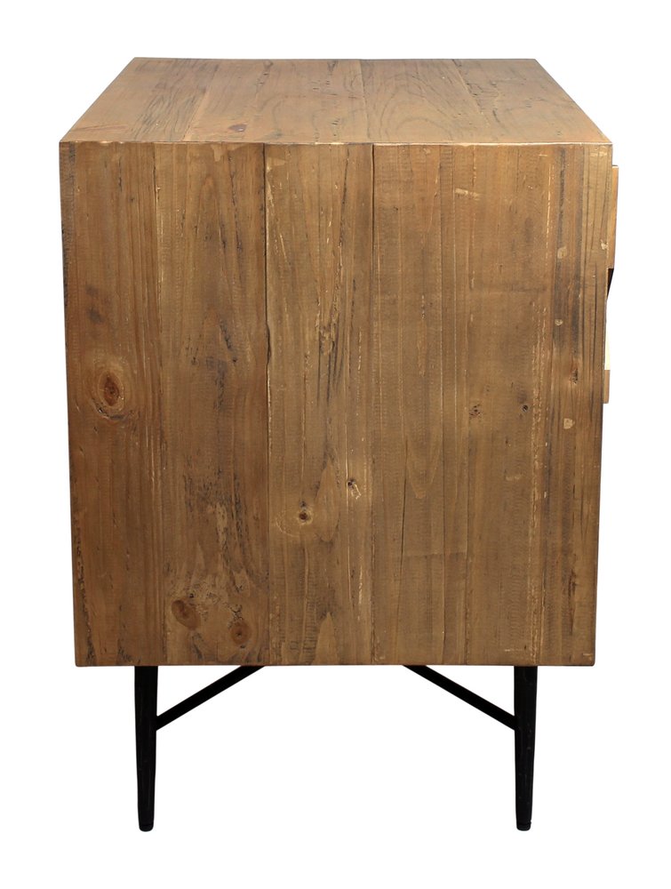 28" Natural Two Drawer Distressed Carved Geometric Solid Wood Nightstand