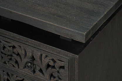 68" Black Carved Floral Scroll Solid Wood Computer Desk With Three Drawers